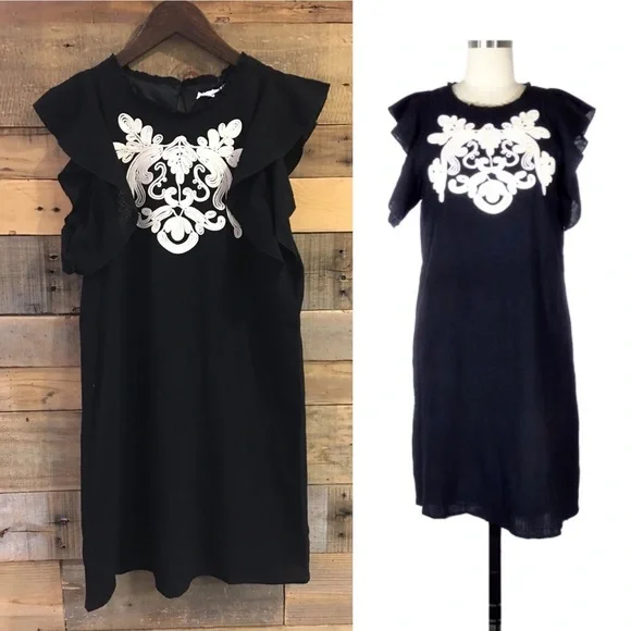 🌼THML🌼 Eloise Embroidered Black Shift Dress, Size M - Picture 10 of 11